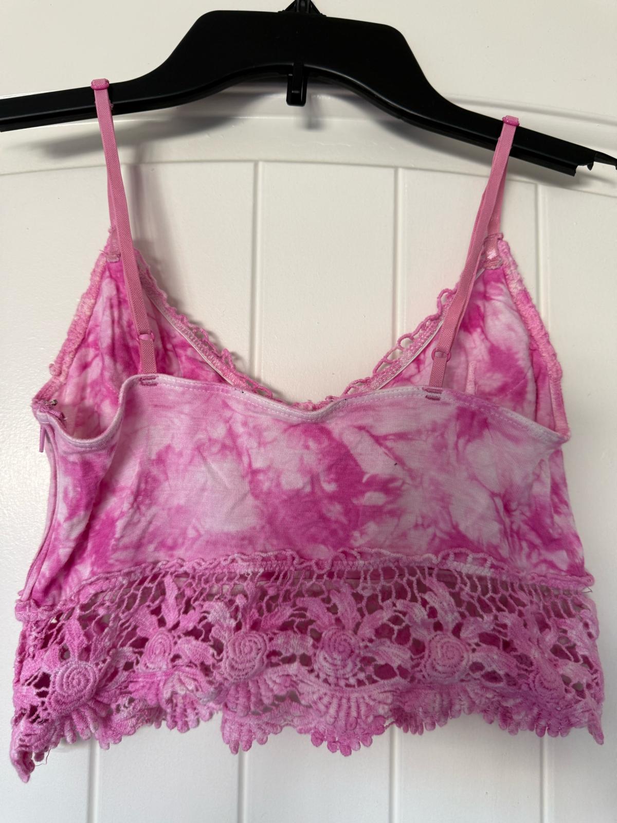Pink TieDye Lace Bralette Crop Top  Boho Festival Style Cami