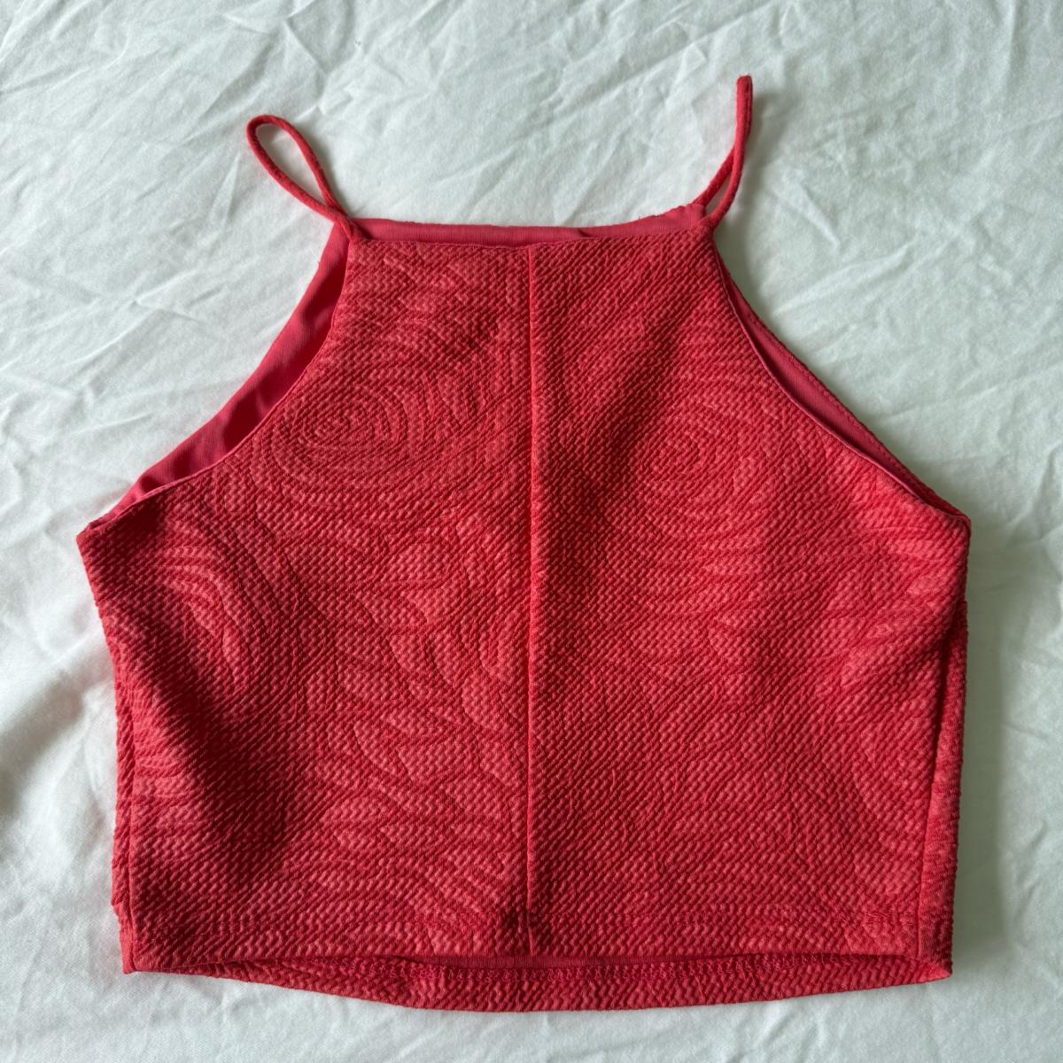 Coral Textured Floral Halter Crop Top  Y2K Coquette Summer