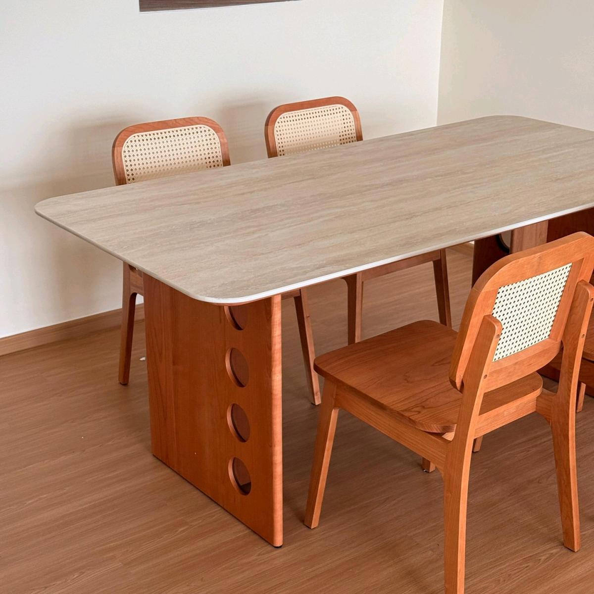 Scandinavian Cherry Wood Sintered Stone Dining Table Timele