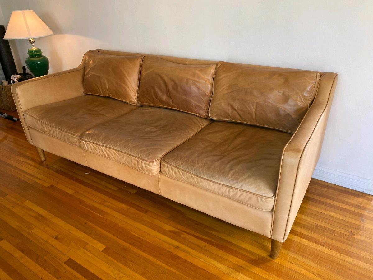 West Elm Leather Sofa 3Seat CamelTan 680 Delivery Available