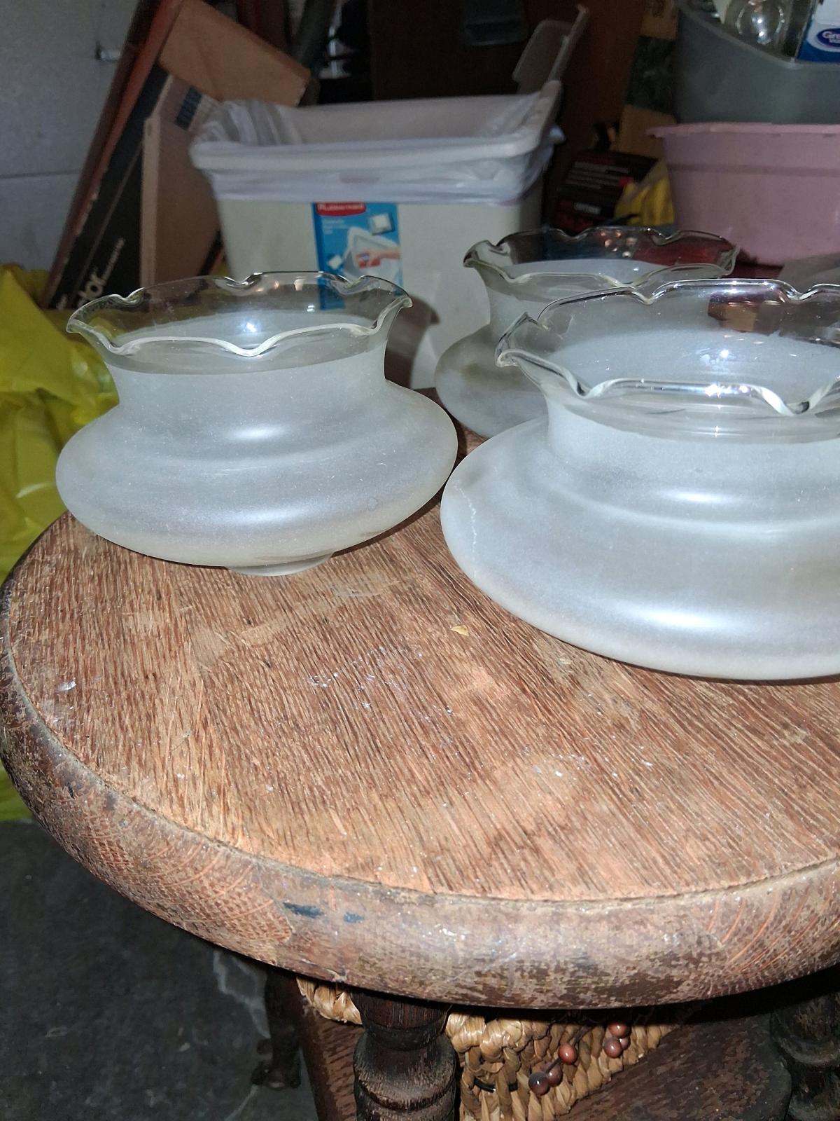 3 Antique Frosted Glass Lamp Shades Ruffled Edge