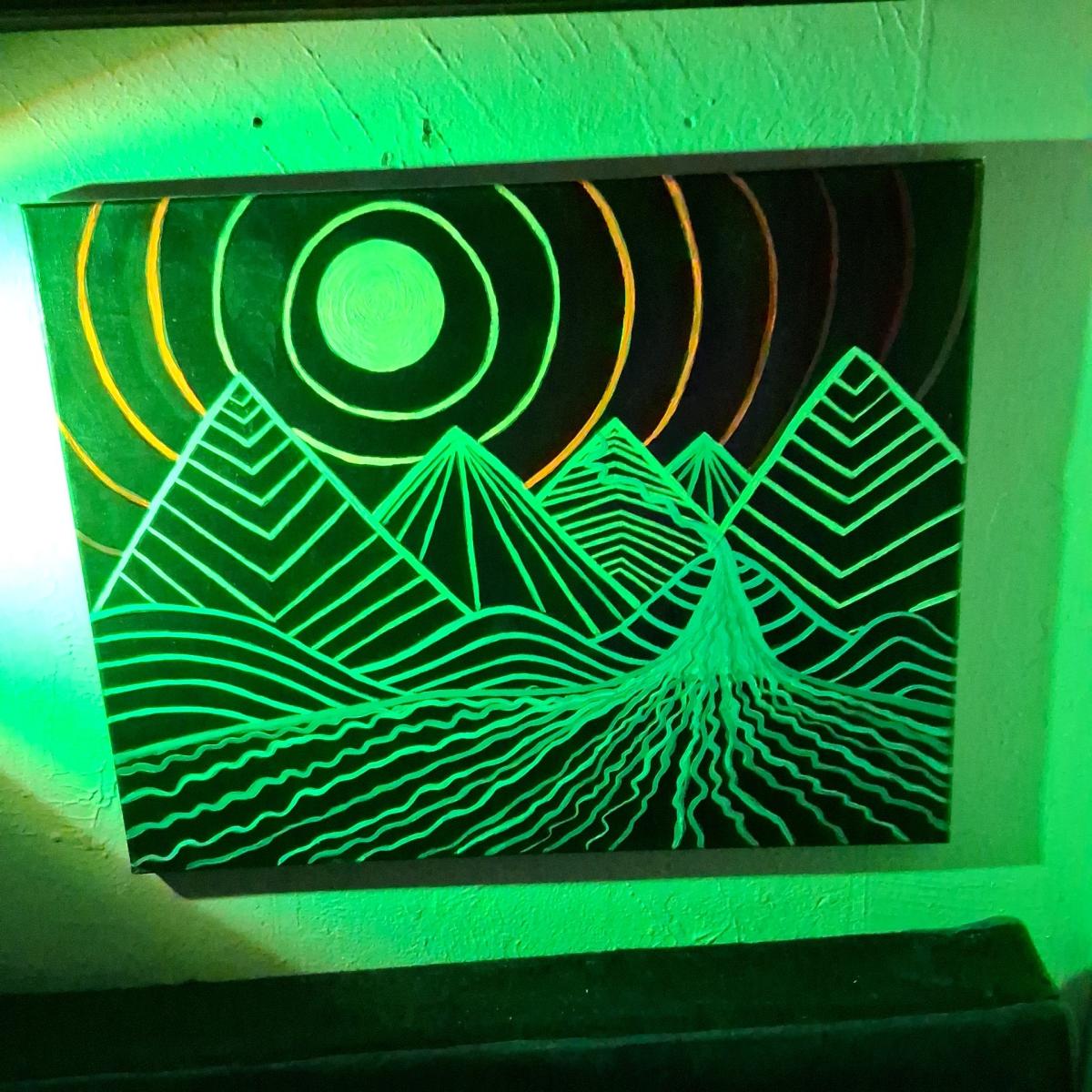 Pair of Acrylic Paintings 1 signed by artist Blacklight Neon