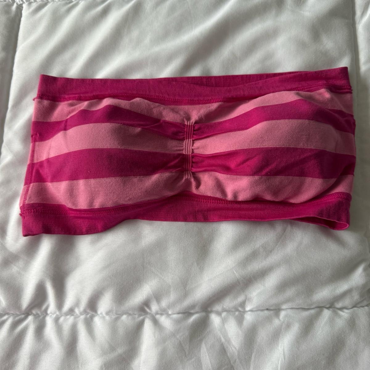 Pink Striped Bandeau Tube Top  Strapless Bralette  Ruched