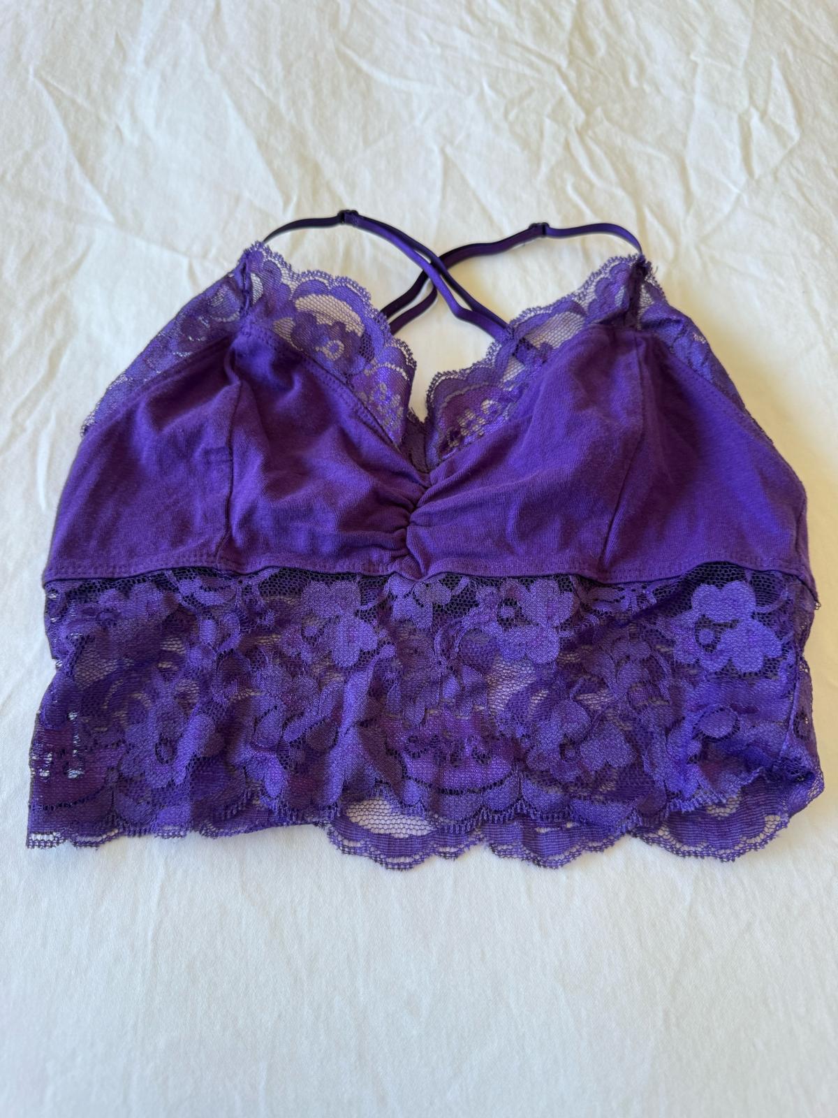 Romantic Violet Lace Bralette Crop Top  Silky Satin  Floral