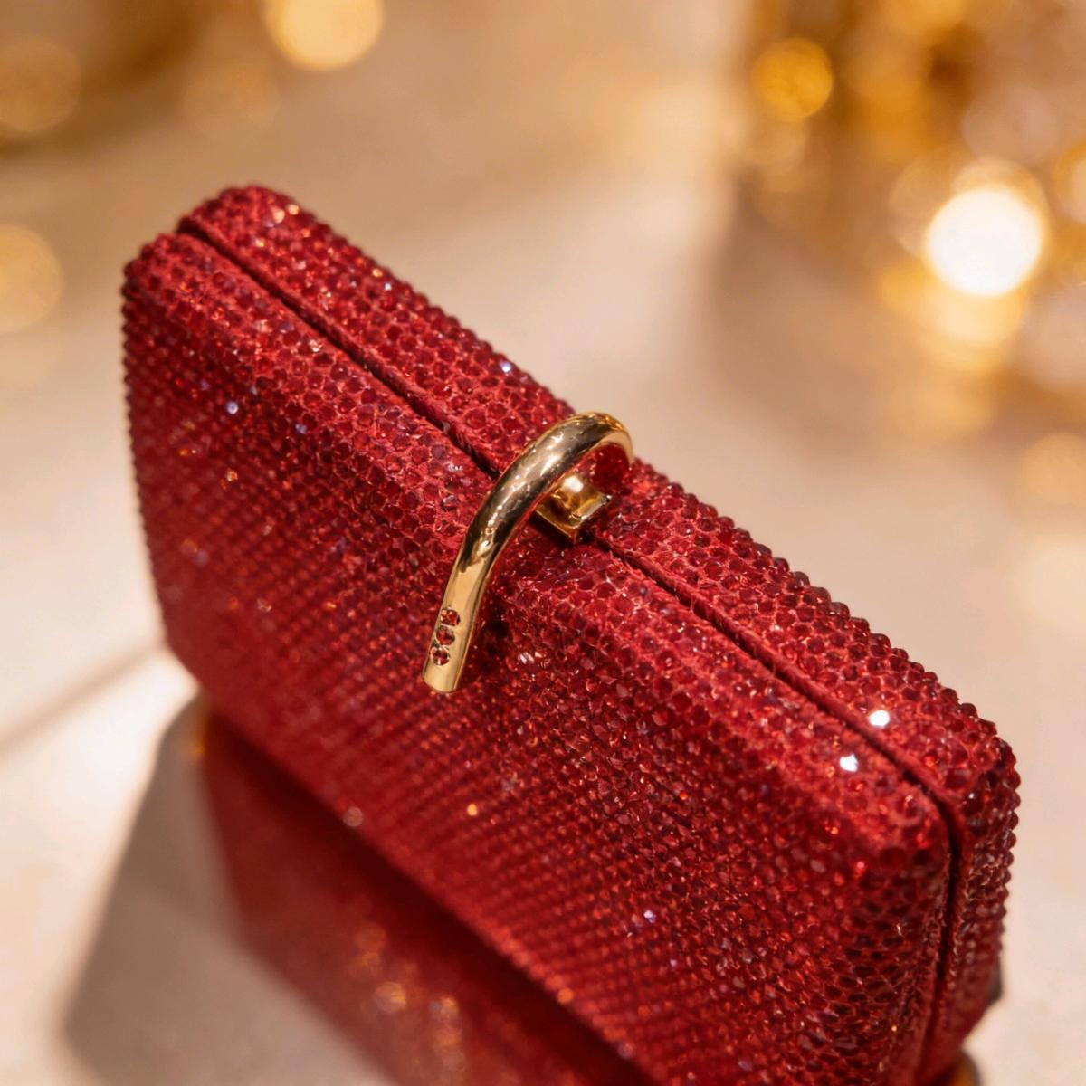 red studded evening clutch