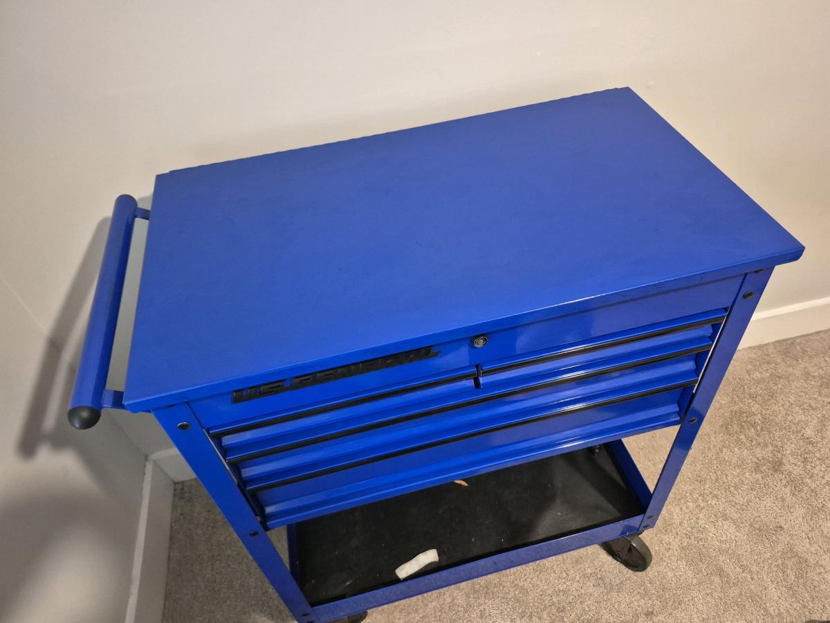 assortment of shop tools and US General toolbox