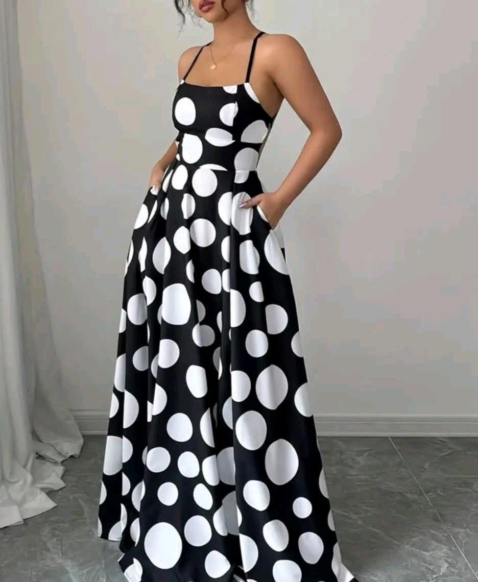 Womens Polka Dots Sleeveless Maxi Dress