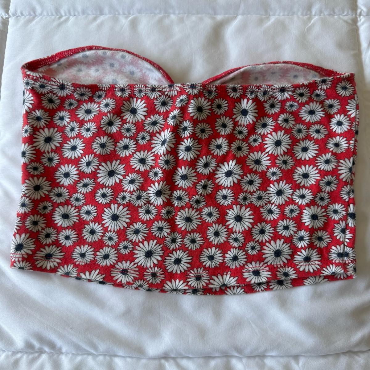 Y2K Daisy Dream Strapless Bandeau Top Red Floral Forever 21