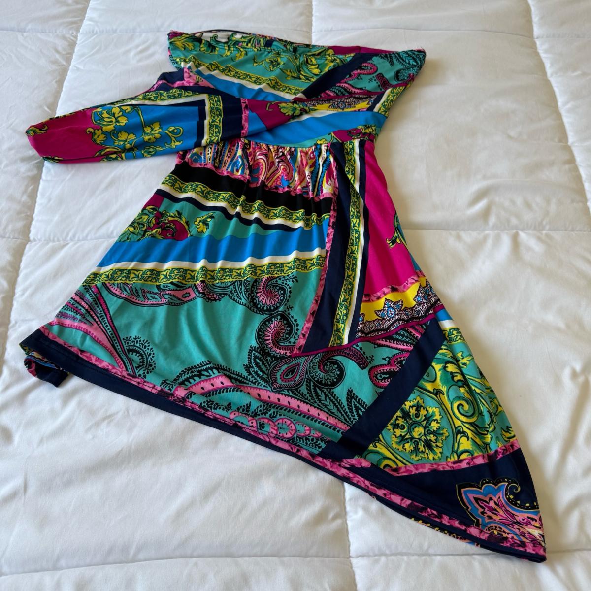 Convertible Strapless  Strappy Scarf Print Paisley Dress S