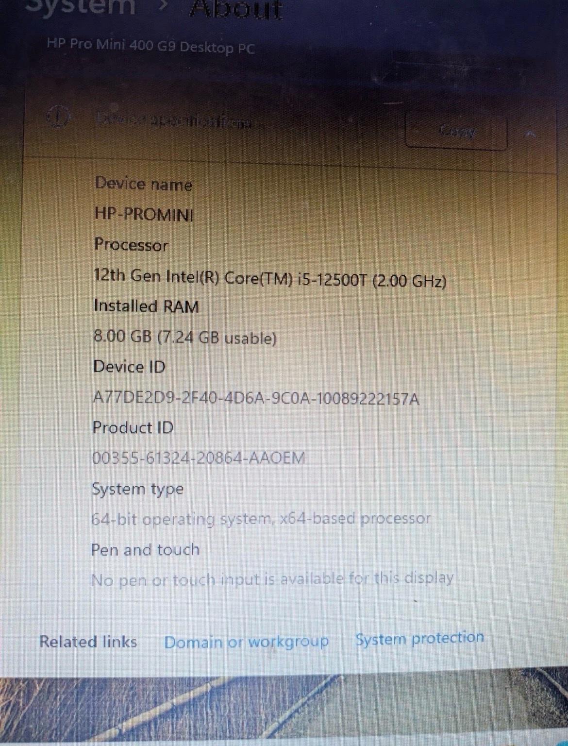 HP Pro Mini 400 G9 Desktop PC i5 12TH