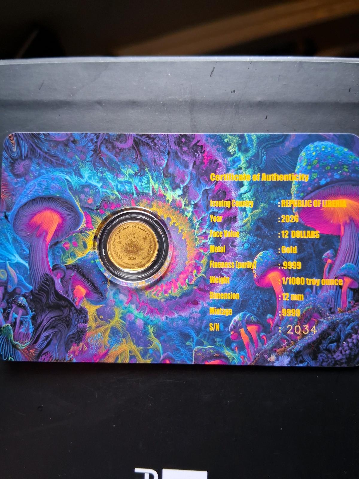 1 1000th oz Magic Mushroom gold coin