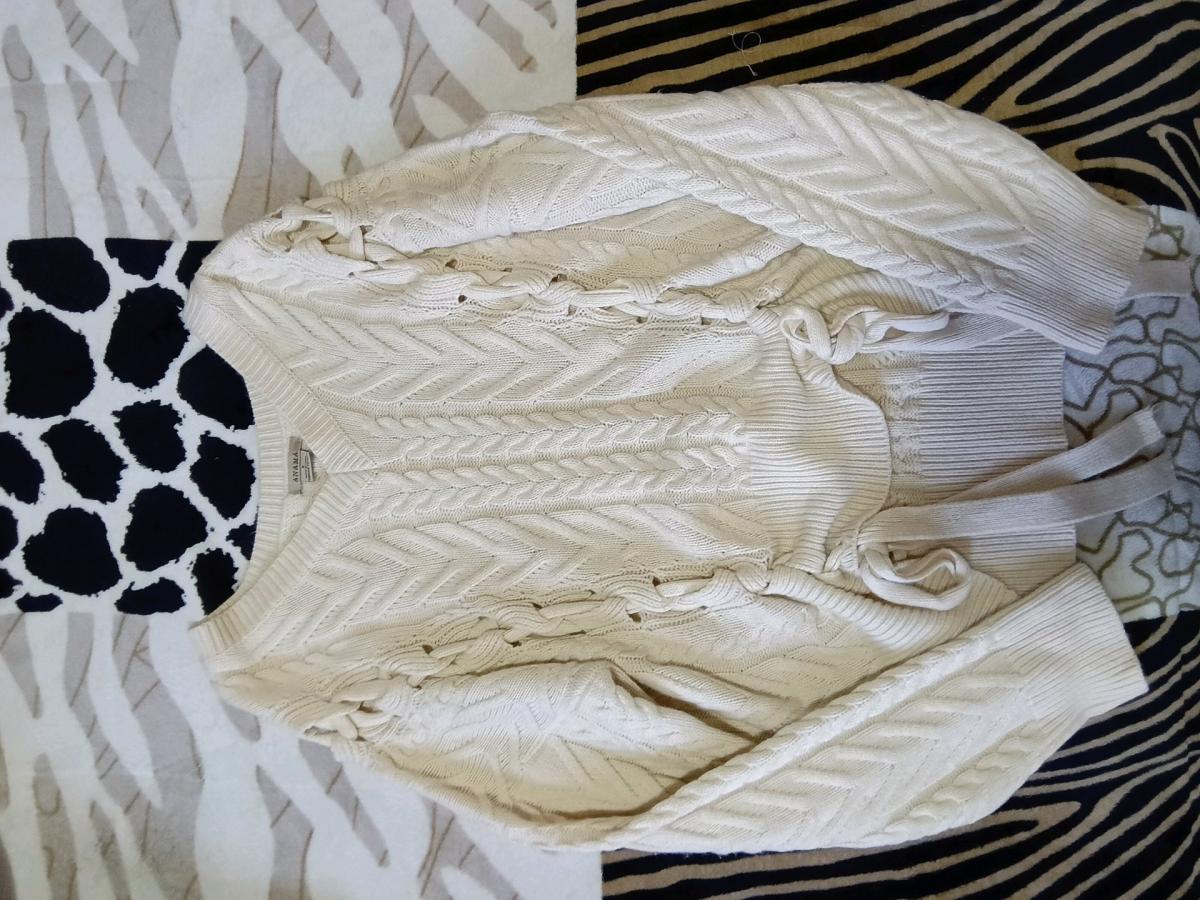 Cream Cable Knit LaceUp Sweater