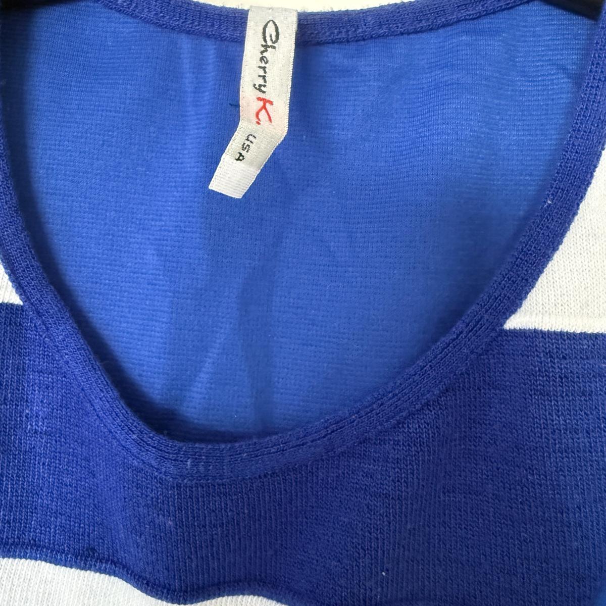 Y2K Blue  White CherryK Stripe Bodycon Dress Snatched Small