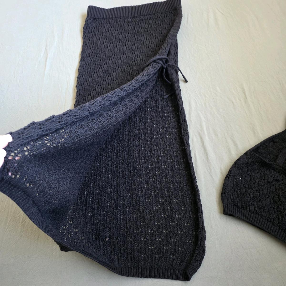 knit crop top and skirt set Black