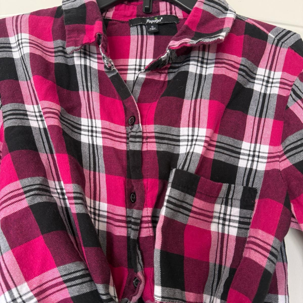 Papaya Pink Plaid TieFront Flannel Crop Shirt  Soft Grunge Y