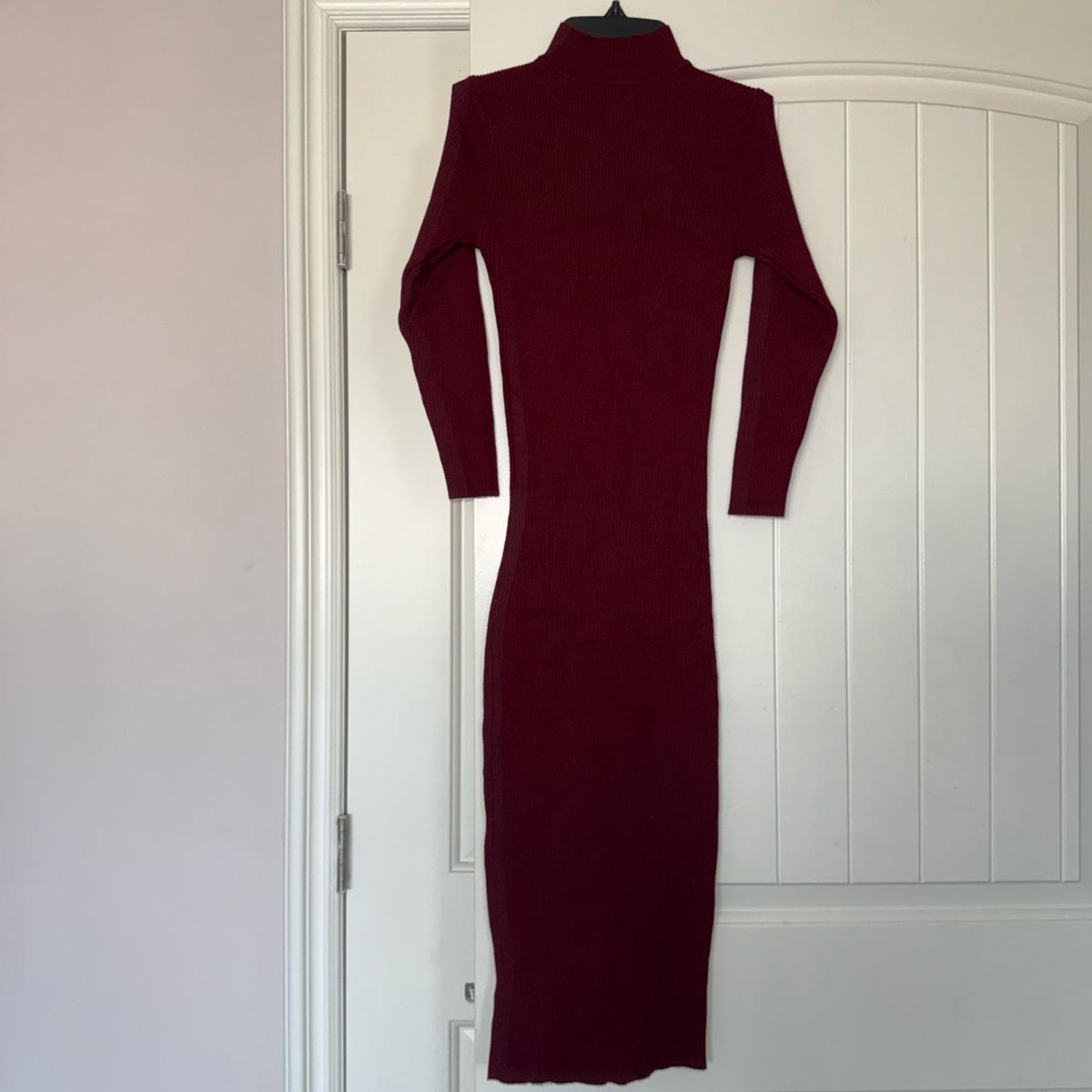Burgundy Ribbed Knit Bodycon Midi Dress  Turtleneck