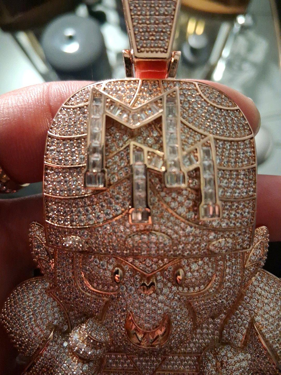 14k Rose Gold Vermeil over Sterling Silver Iced Out Pendant