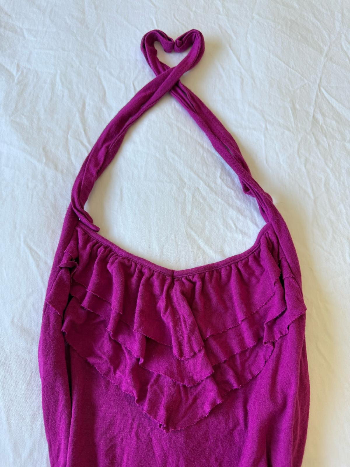 GUESS Magenta Halter Top with Ruffle Bust Detail  Womens XS