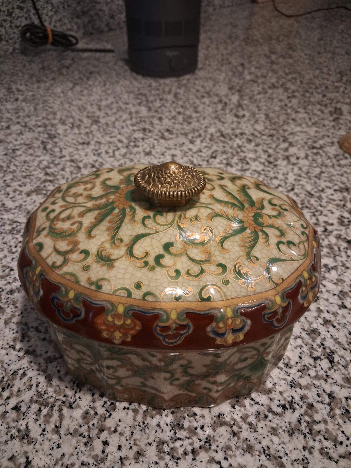 Porcelain Trinket Box with Brass knob