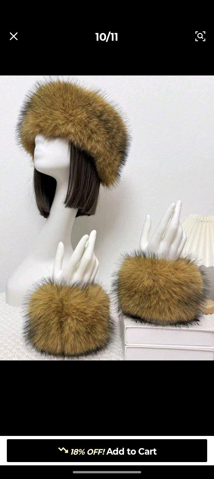Fur Hat Cuffs Set