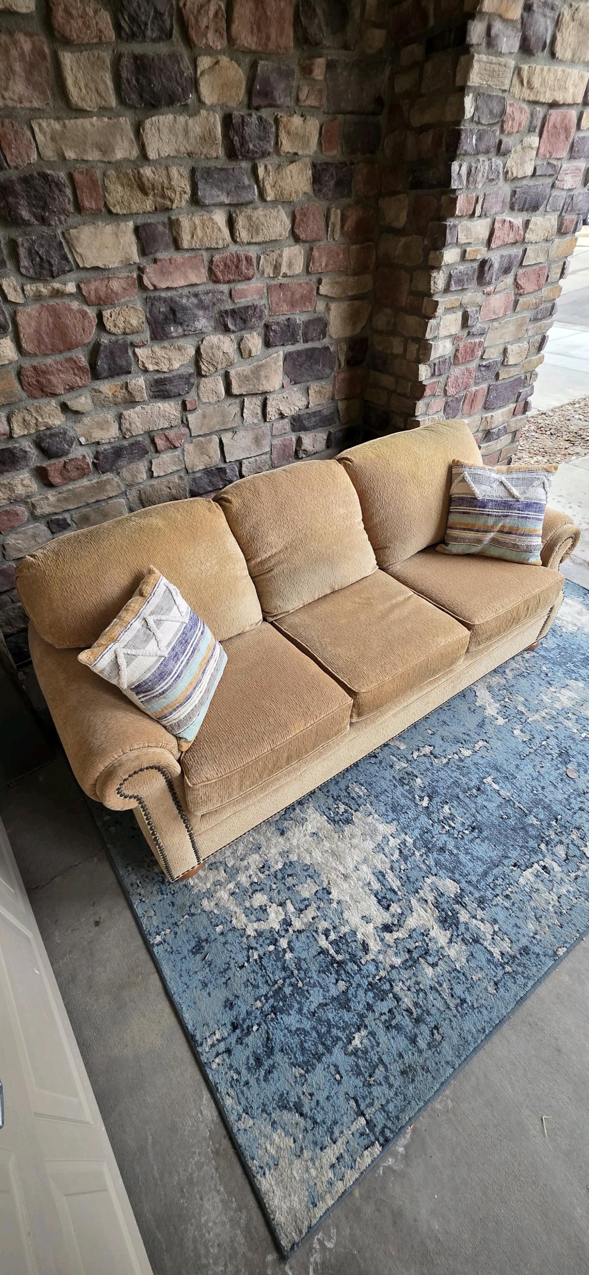 Genuine Flexsteel Tan 3seater couch with nailhead trim