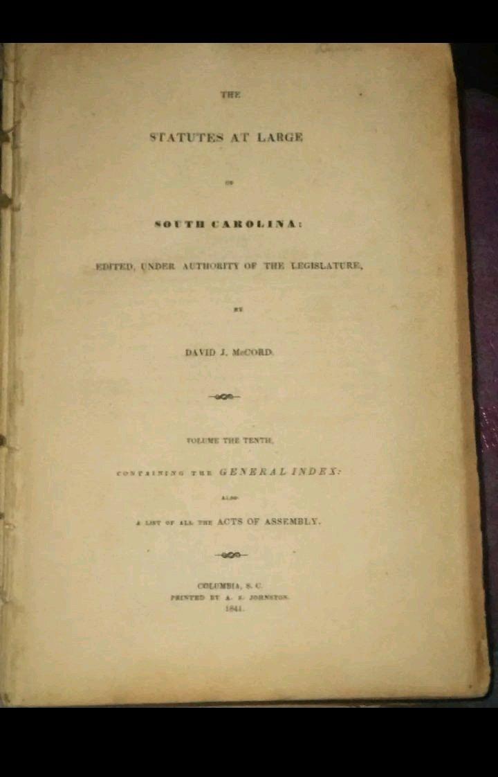 THE STATUTES AT LARGE OF SOUTH CAROLINA VOLUME THE TENTH1841