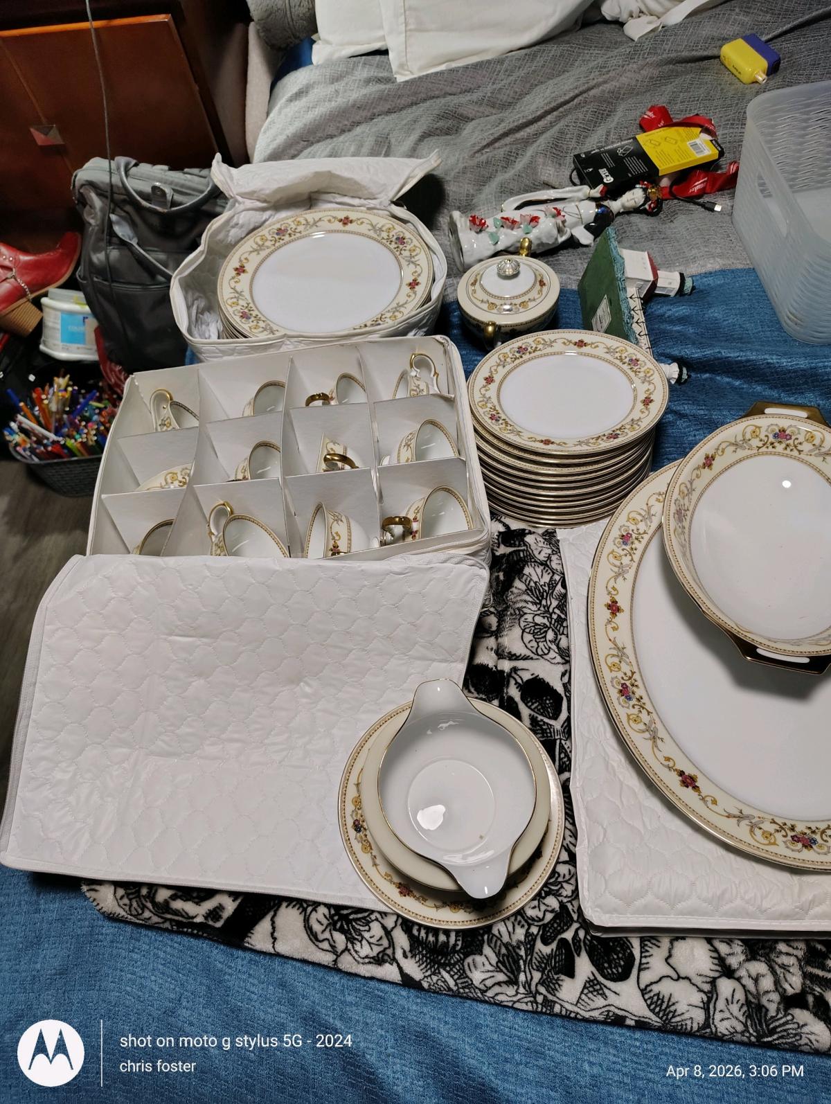antique vintage teapots and various glassewsre