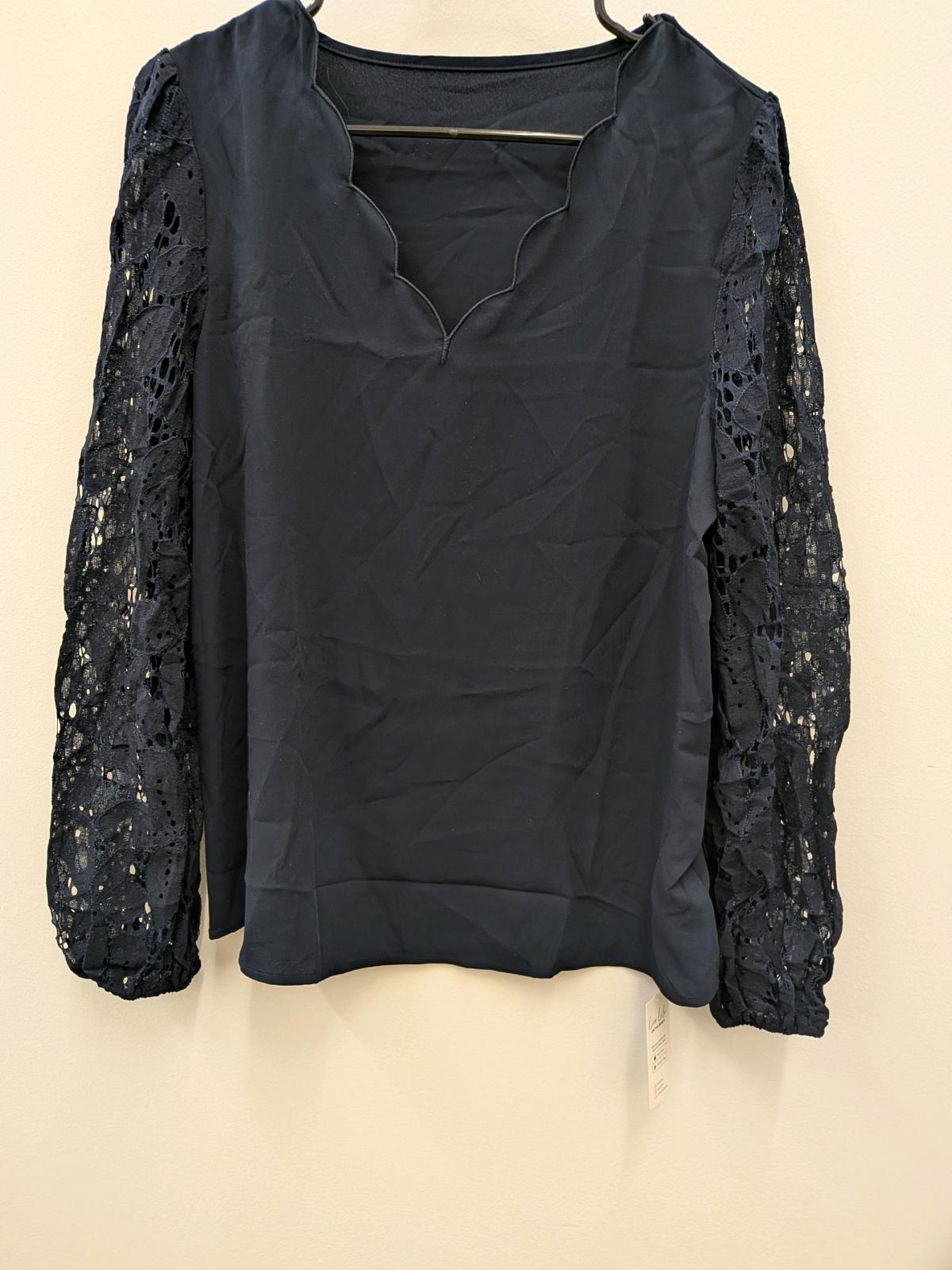 Cupshe Navy Lace Sleeve Blouse Womens Medium Elegant Long Sl
