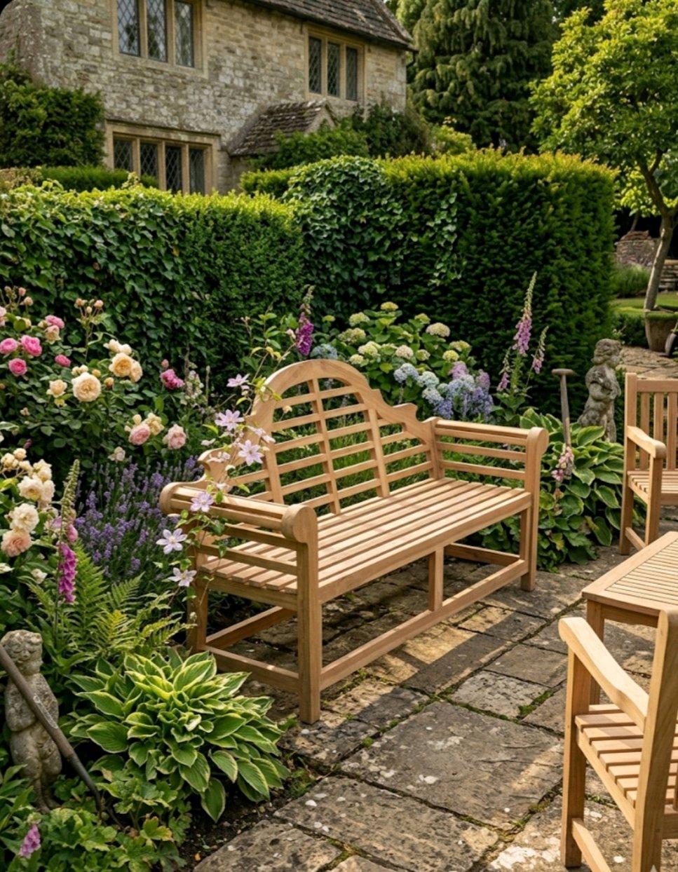 Lutyens Indonesian teak wood bench