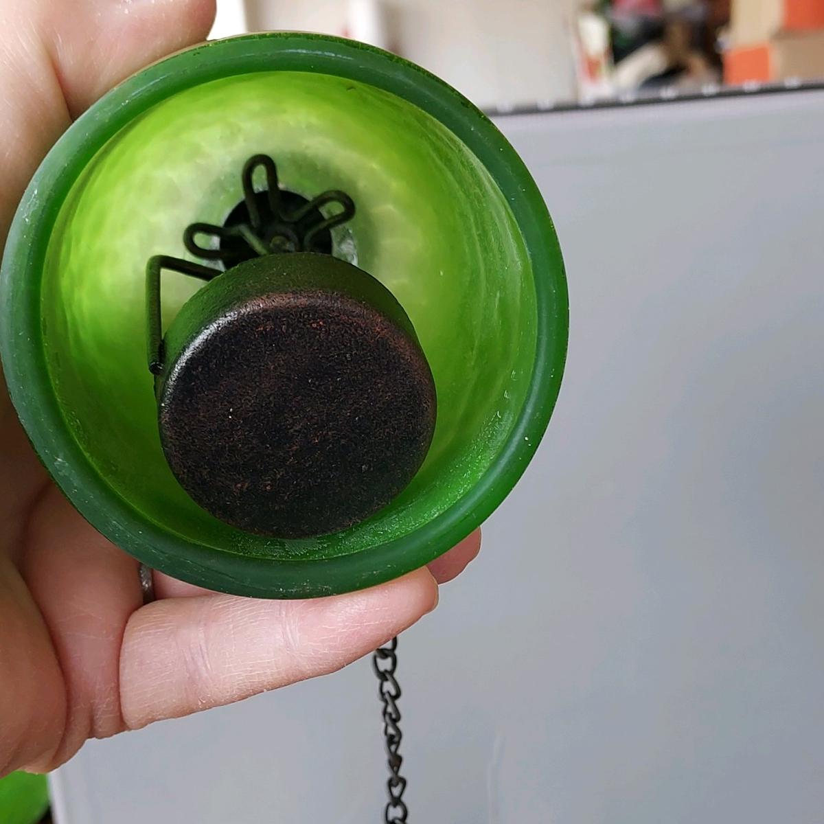 Green Glass Pendant Lamp Antique Copper Finish Hanging Bell