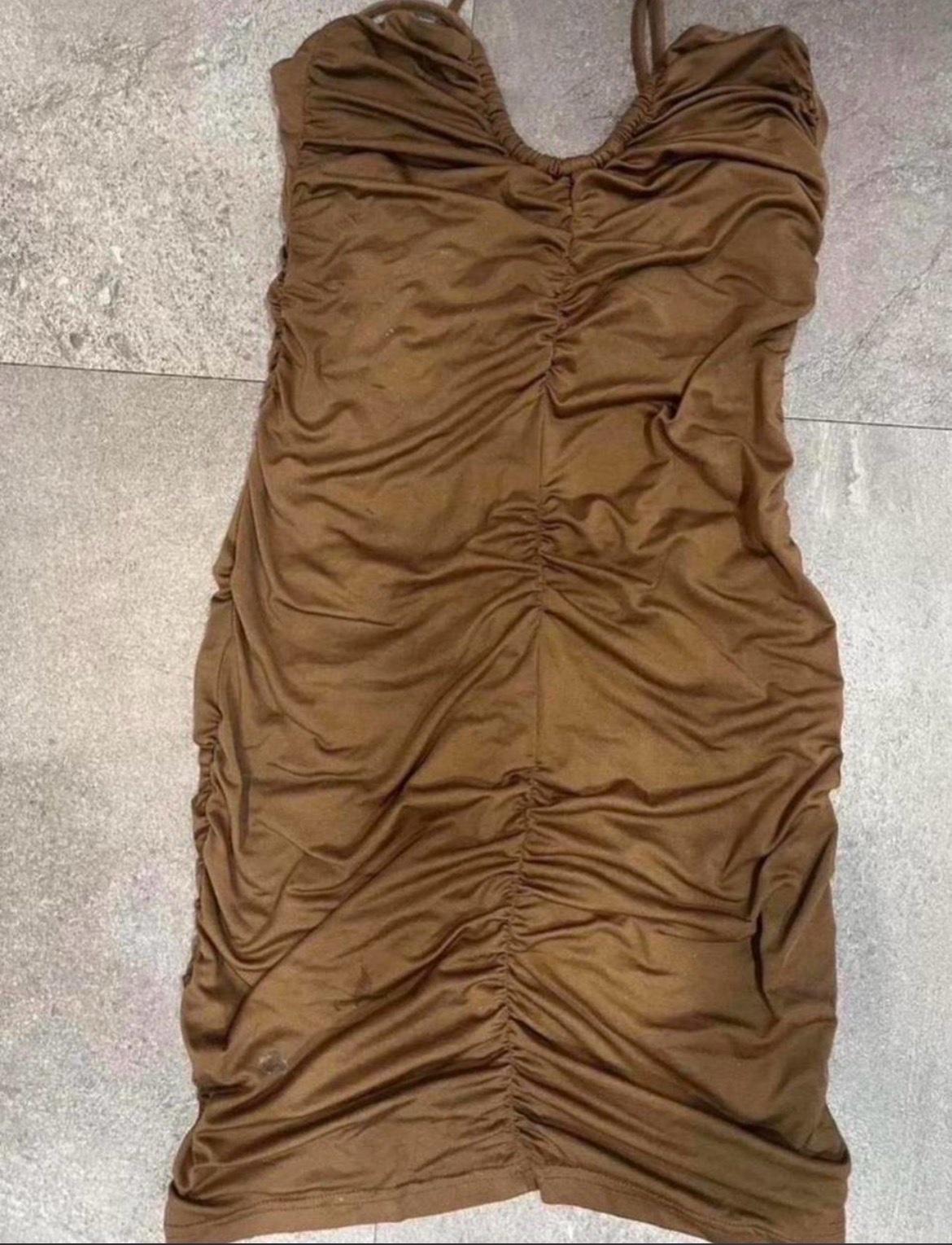 women strapless brown mini dress