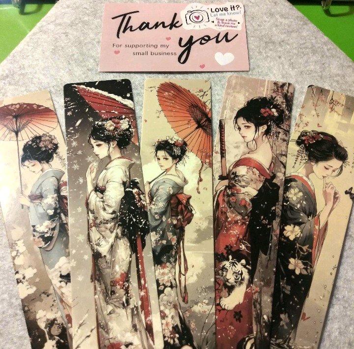 Handmade Japanese Geisha Bookmark Bundle Set of 5