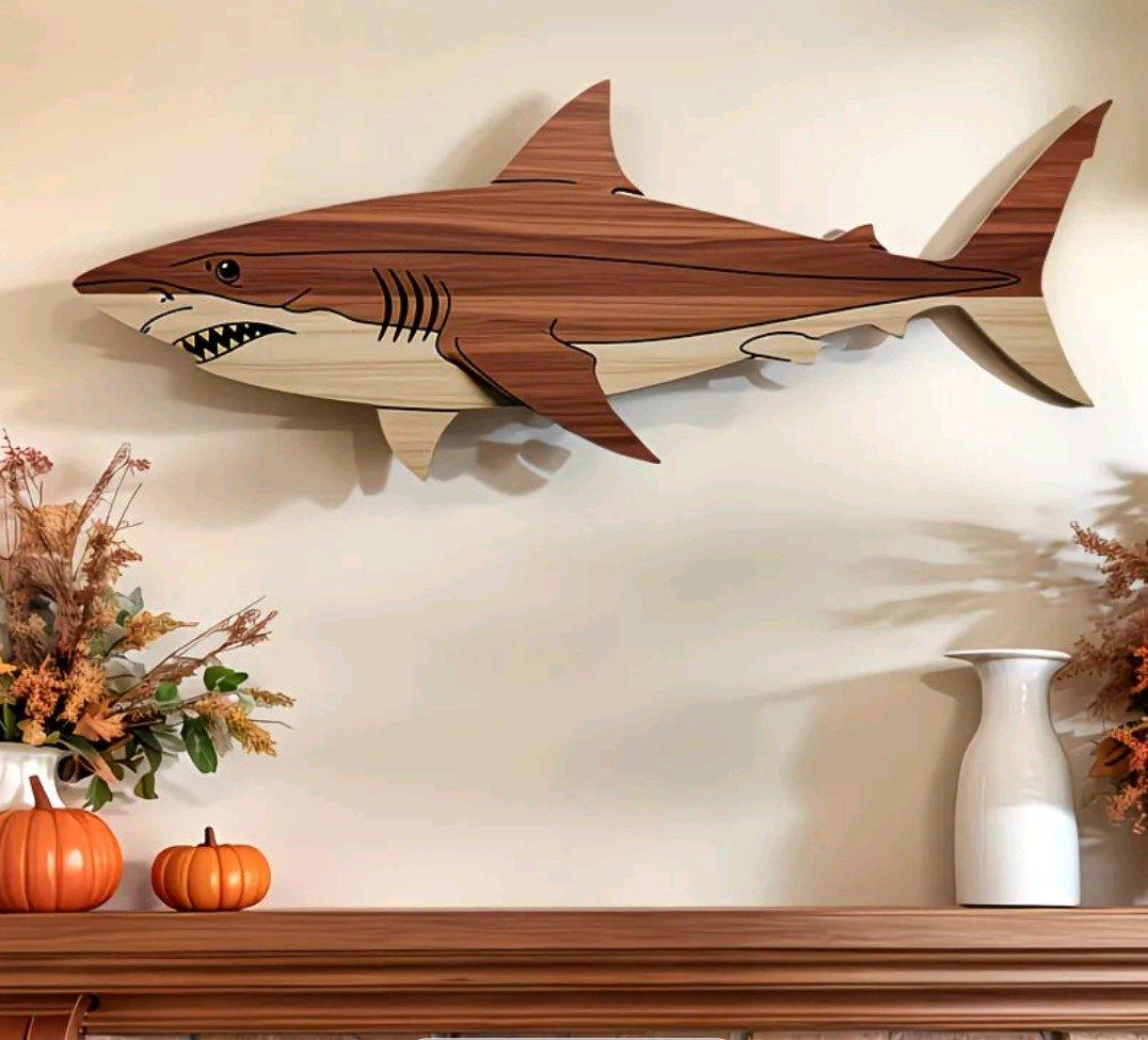 Wood Shark Wall Decor