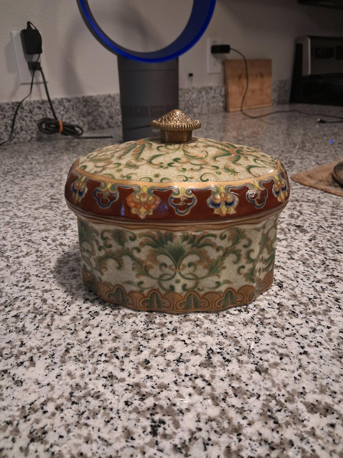 Porcelain Trinket Box with Brass knob