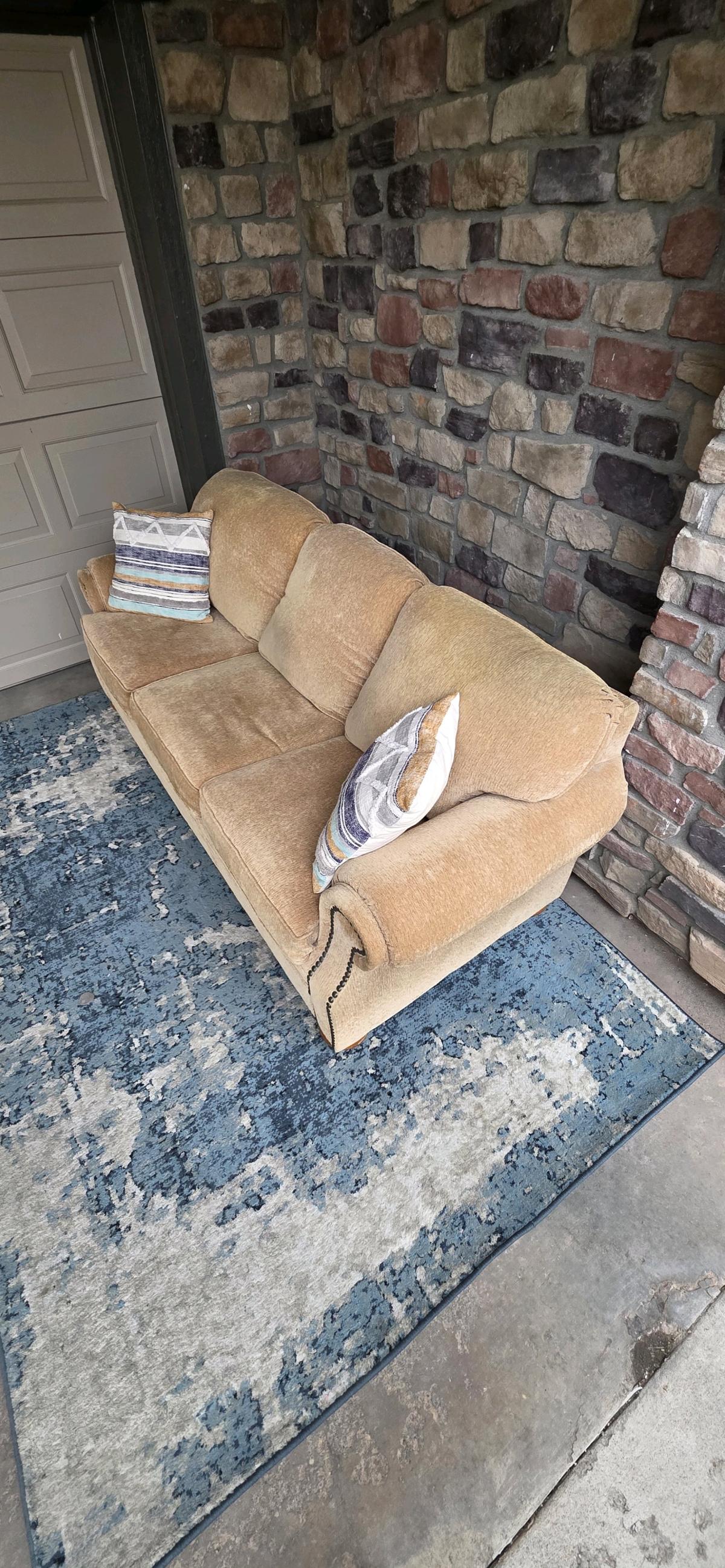 Genuine Flexsteel Tan 3seater couch with nailhead trim