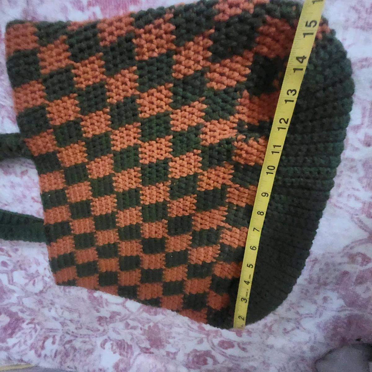 handmade crochet checkered tote bag