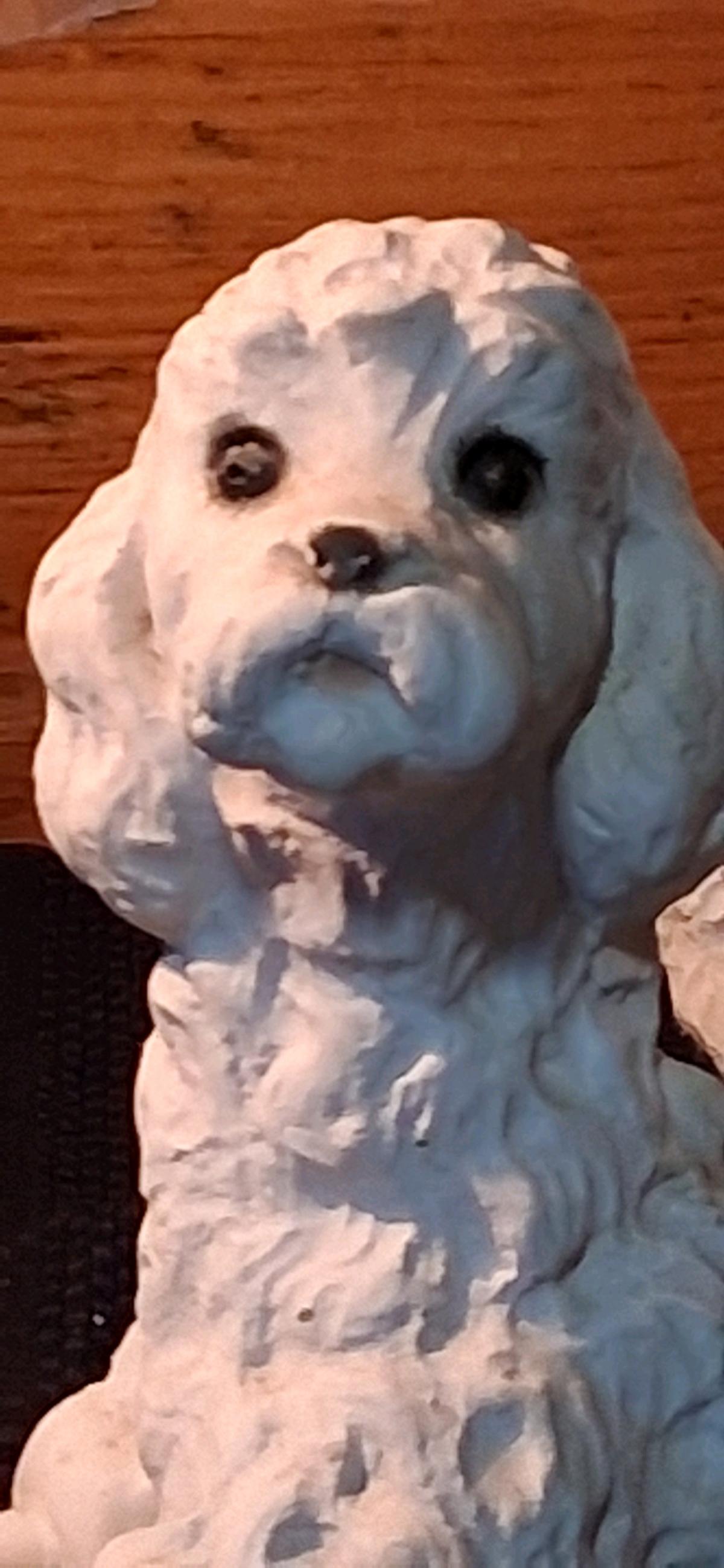 Vintage White Chalkware Poodle Dog Statues