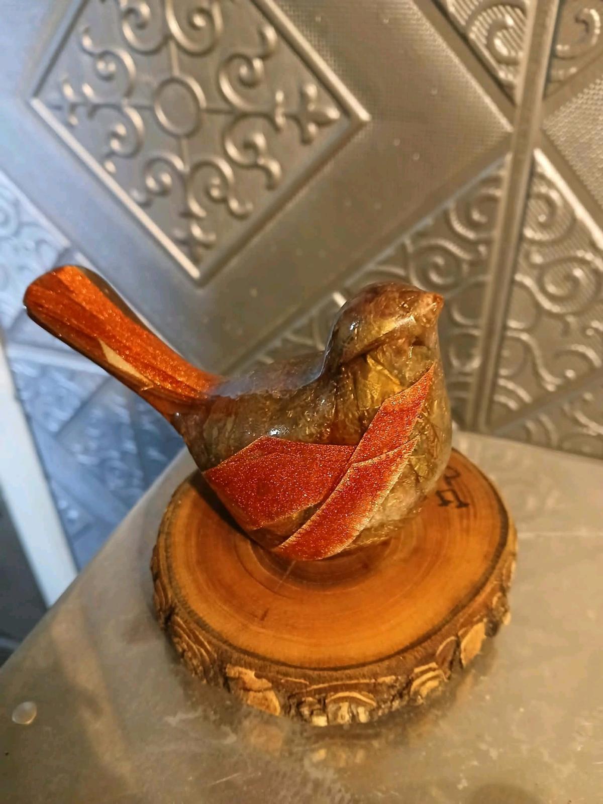 Bird Figurine Handmade Collectible Bird Wood Stand Art