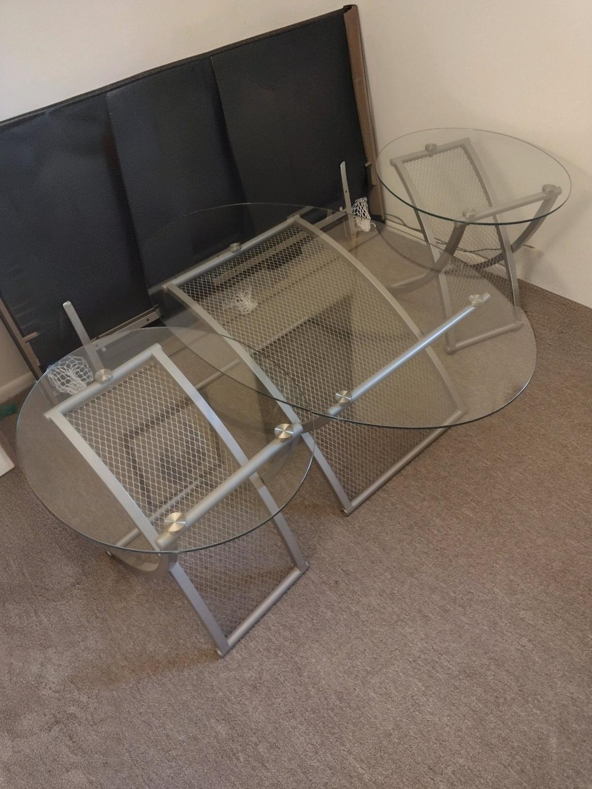 like new living room glass coffee table set TV stand include