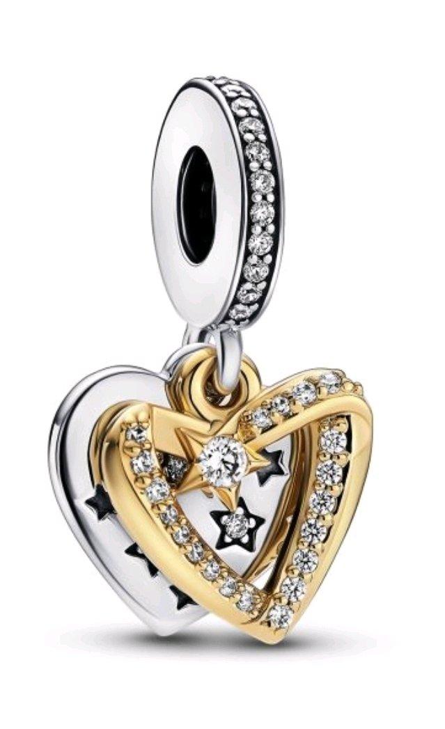 Shooting Star Hearts Double Dangle Charm for Pandora bracele
