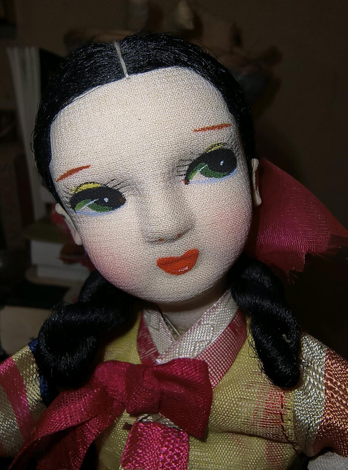Vintage Korean Souvenir Doll with Known Provenance Silk Dres