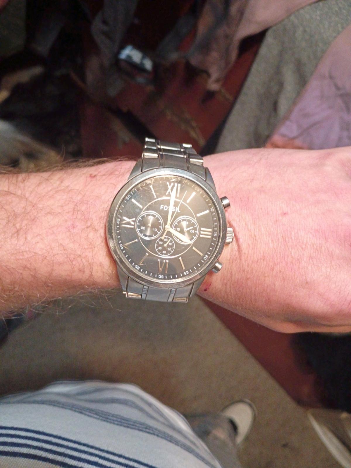 fossil flynn stainless silver black and silve