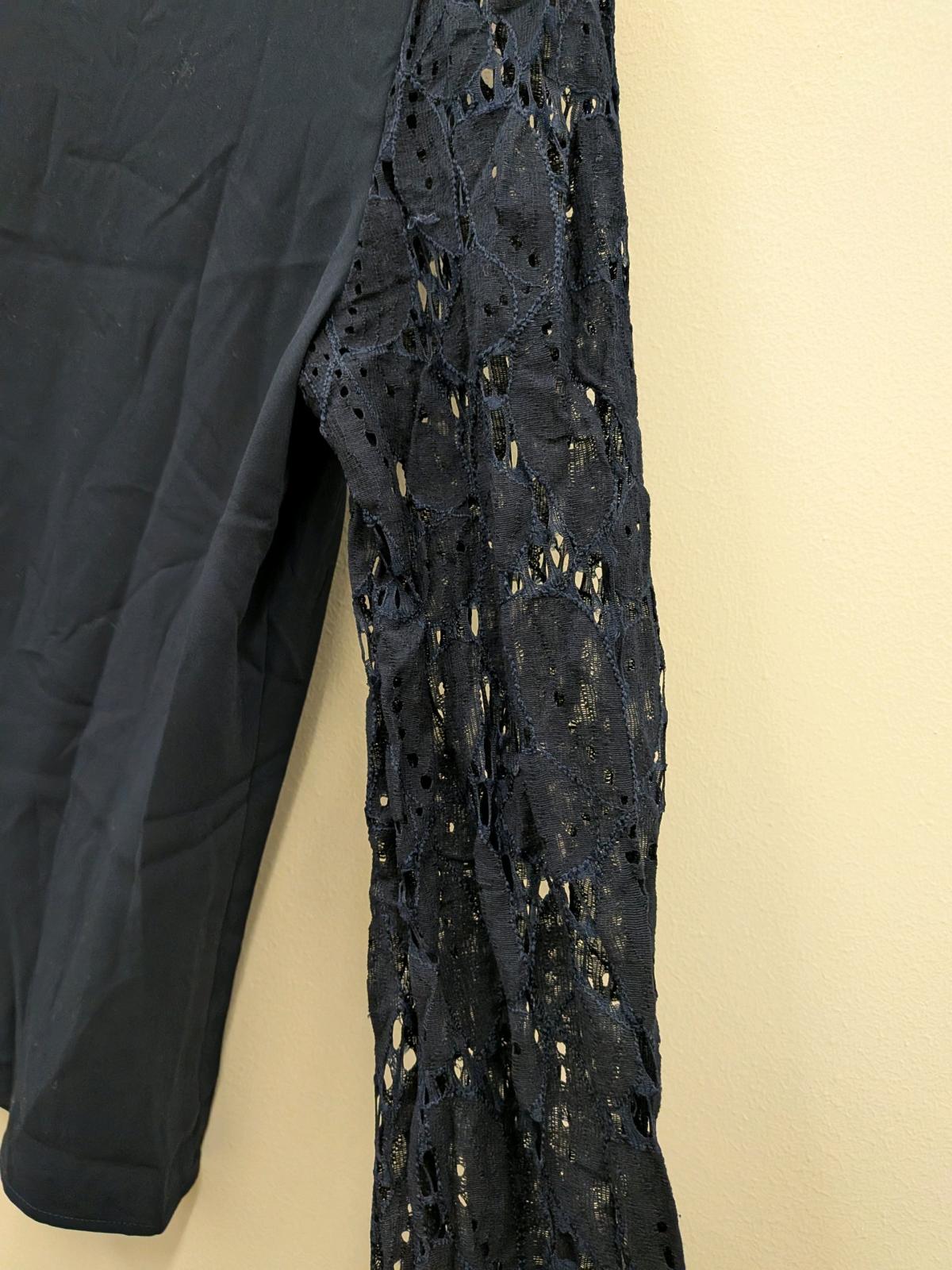 Cupshe Navy Lace Sleeve Blouse Womens Medium Elegant Long Sl