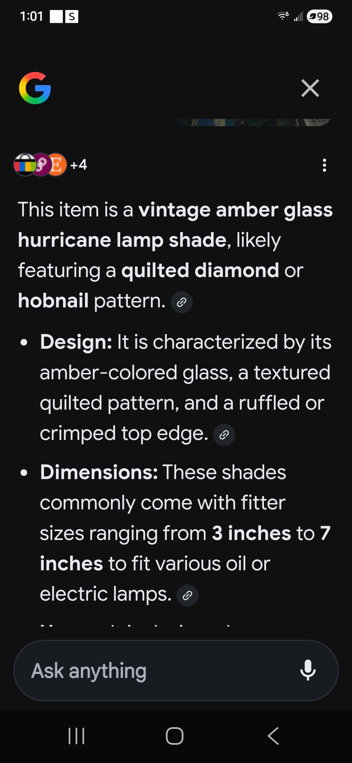 vintage Amber glass lamp shade