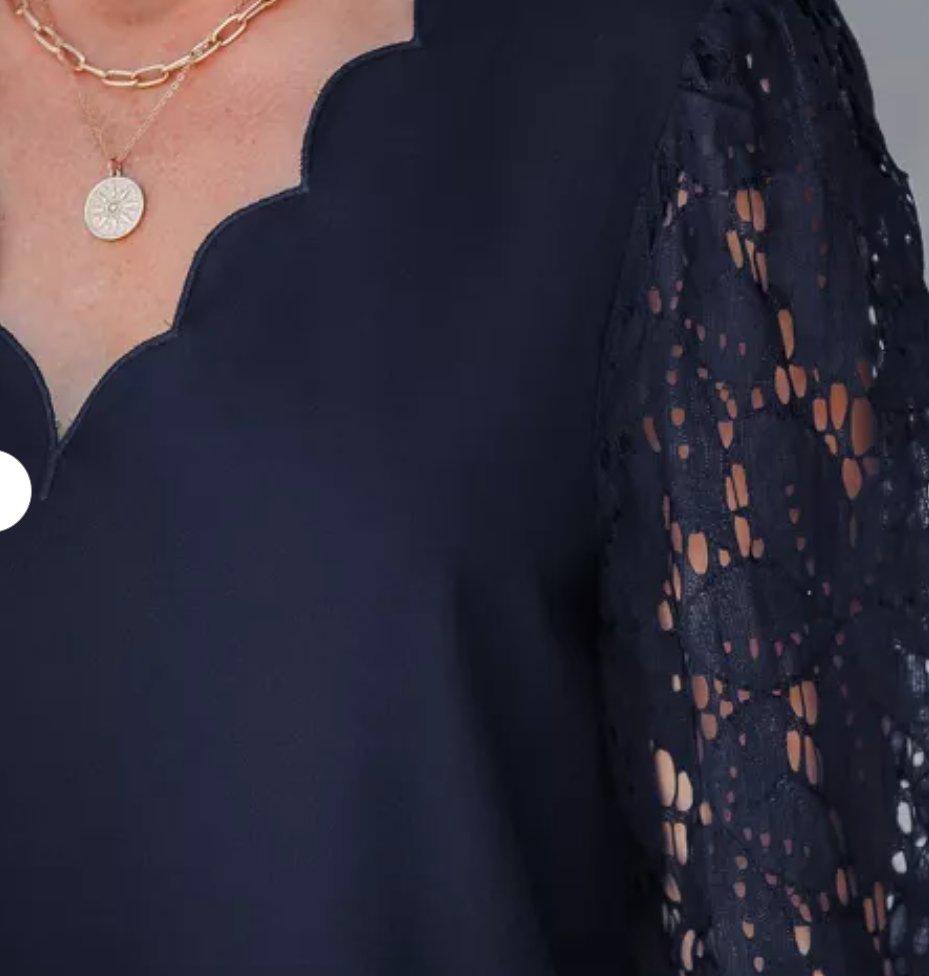Cupshe Navy Lace Sleeve Blouse Womens Medium Elegant Long Sl