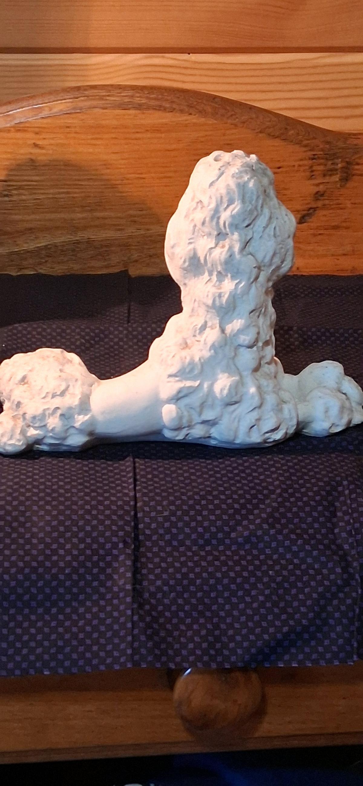 Vintage White Chalkware Poodle Dog Statues