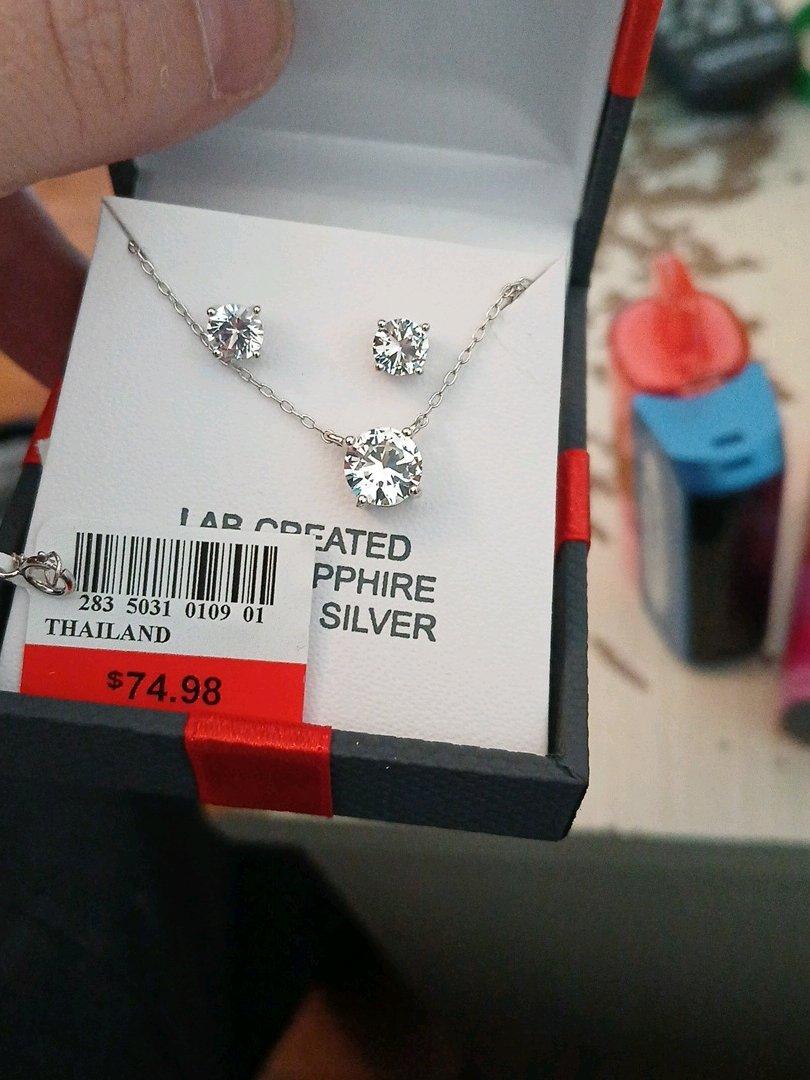 silver sapphire necklace and earrings