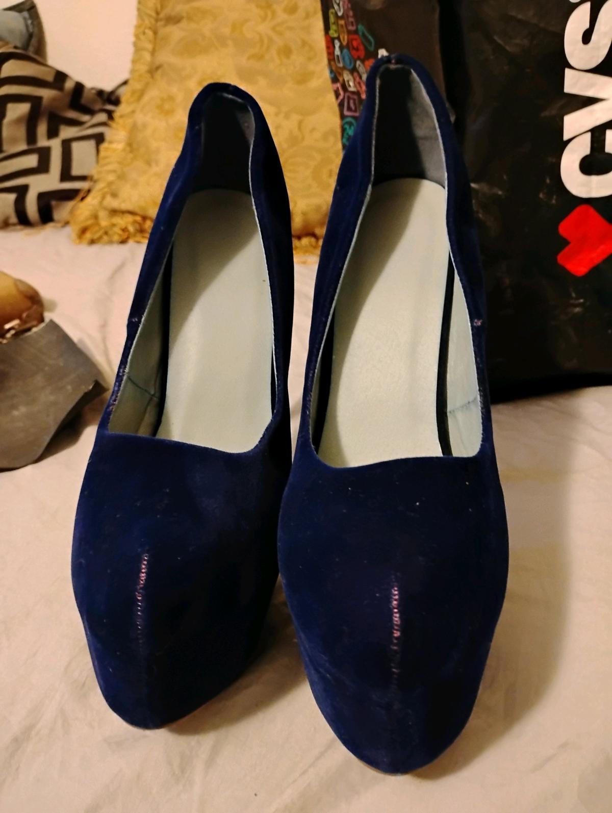 blue suede heels
