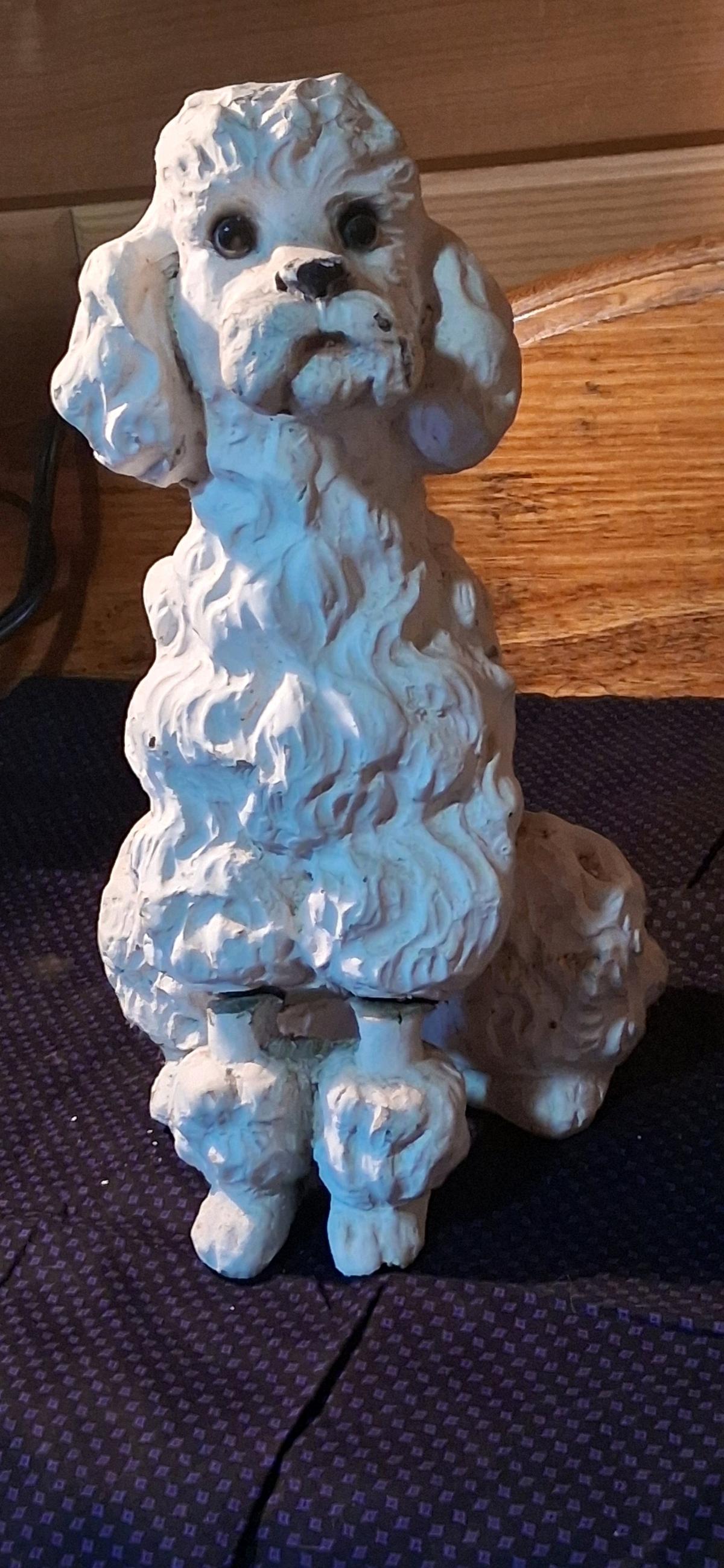 Vintage White Chalkware Poodle Dog Statues
