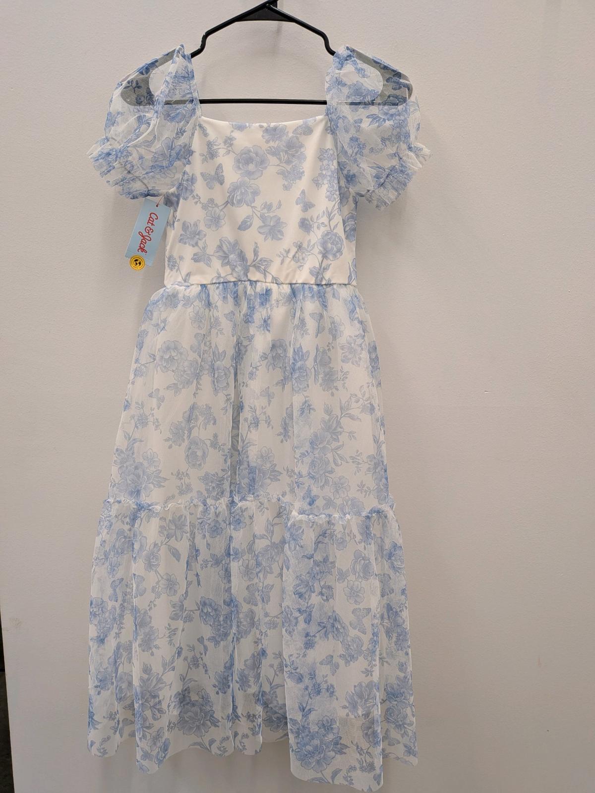 Cat  Jack Floral Tulle Dress Blue White Size L 1012